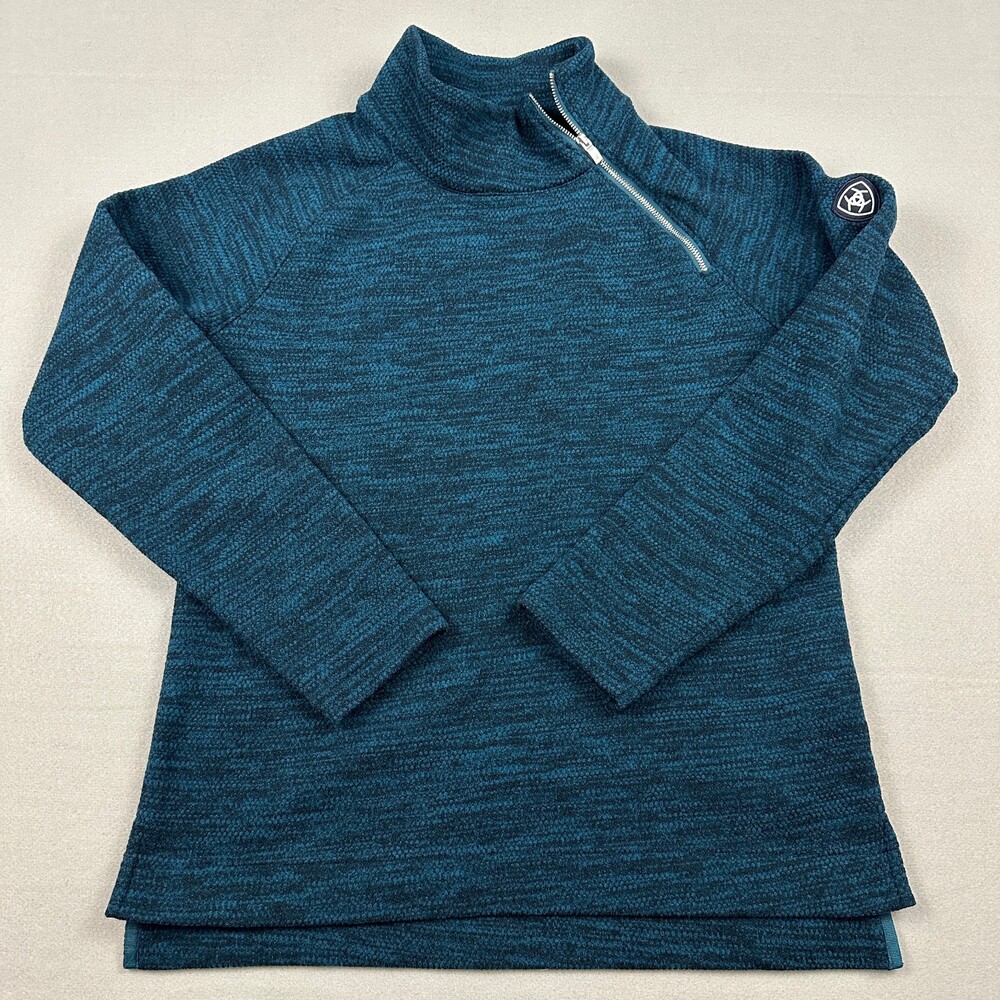 Ariat Sweater Women Small Blue Heather Asymmetrical Zipper Pullover Mock Neck S